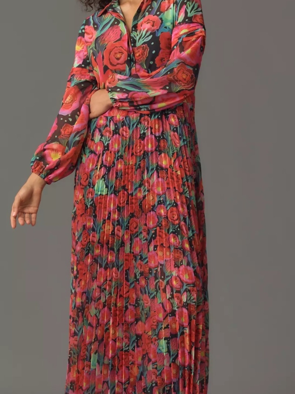 FARM Rio Anthropologie Sheet Floral Pleated Maxi Dress